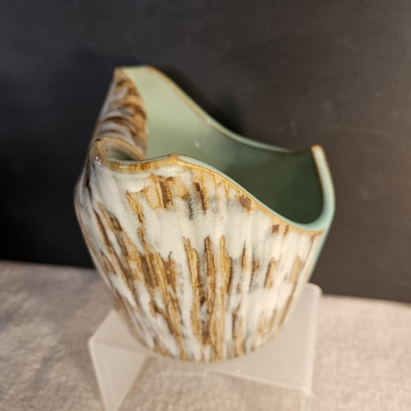 Japanese Vintage Vase Ikebana Brown Green Turquoise Pottery MCM W7"X5H - Picture 6 of 10